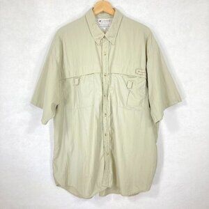 Columbia Mens PFG Shirt Short Sleeve Button Down Vented Fishing Khaki XL
